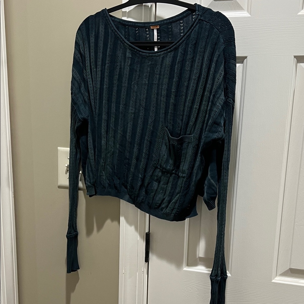 Free People Teal Long Sleeve Blouse
